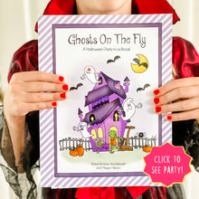 Load image into Gallery viewer, PRINTABLE Halloween Party-in-a-Book™ "Ghosts On The Fly" (Halloween Treasure Hunt Activity Book for Kids)