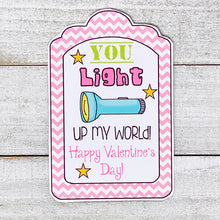 Load image into Gallery viewer, PRINTABLE Valentine's Tag "Light Up My World" (Printable Valentine for Kids!)