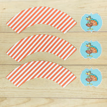 Load image into Gallery viewer, PRINTABLE Thanksgiving Cupcake Label "Striped Turkey" (Printable Thanksgiving Treat Label and Gift Idea for Kids!)
