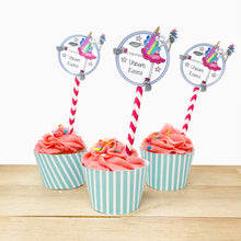 Load image into Gallery viewer, "Unicorn" Printable Birthday Cupcake Liner and Label