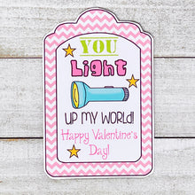 Load image into Gallery viewer, PRINTABLE Valentine&#39;s Tag &quot;Light Up My World&quot; (Printable Valentine for Kids!)
