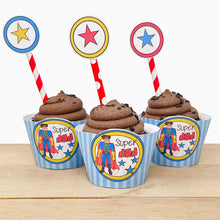 Load image into Gallery viewer, &quot;Super Dad&quot; Printable Father&#39;s Day Cupcake Liner and Label
